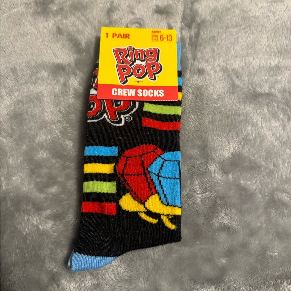Ring Pop Casual Black and Red Crew Socks with Bold Design
